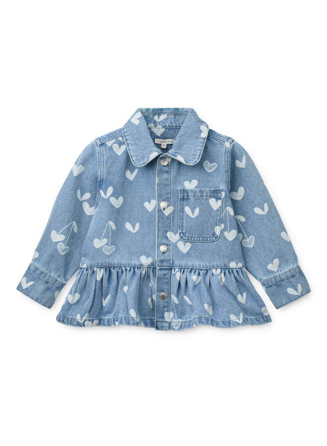 Kenza Printed Denim Overshirt - Sweethearts / light blue denim - Liewood