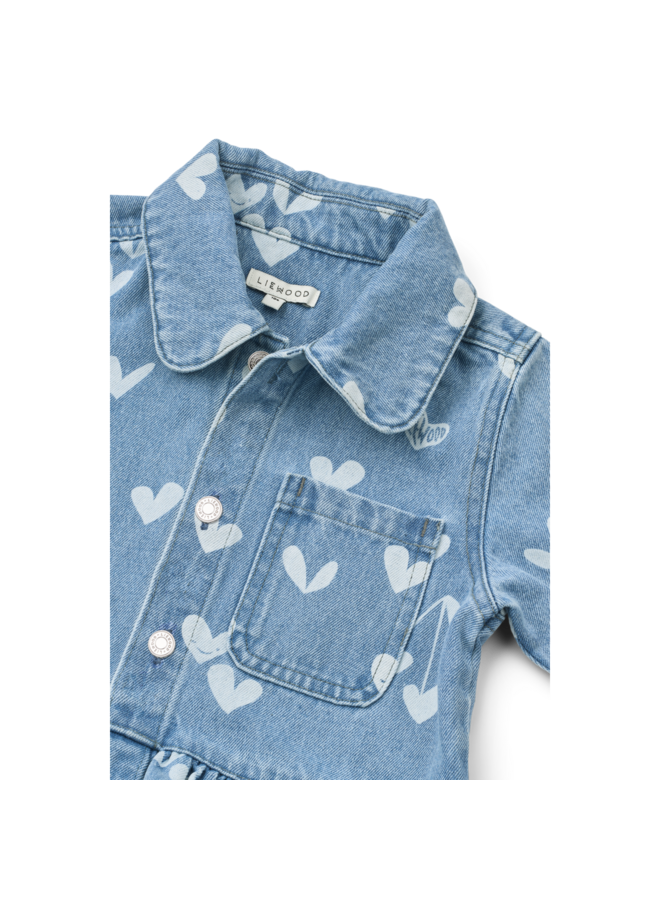 Kenza Printed Denim Overshirt - Sweethearts / light blue denim - Liewood