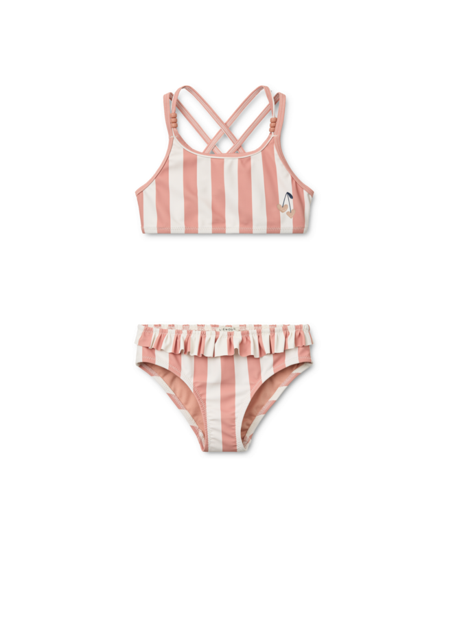 Belle Stripe Bikini - Coral blush / creme de la creme stripe - Liewood