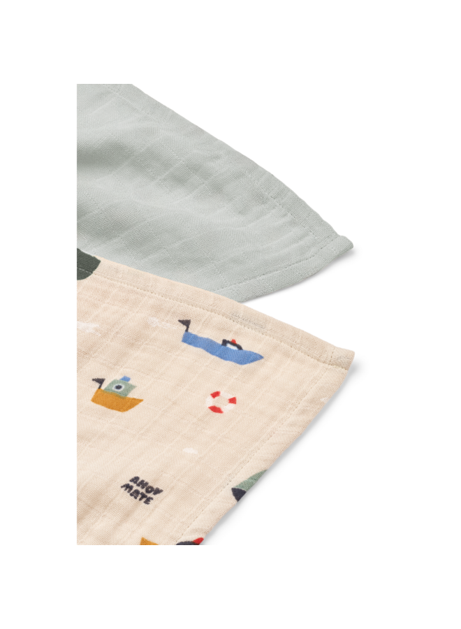 Lewis Muslin Cloth 2-Pack - Sailing / Dove blue mix - Liewood