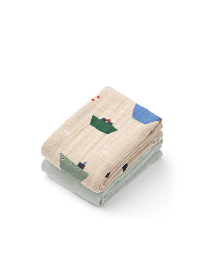Lewis Muslin Cloth 2-Pack - Sailing / Dove blue mix - Liewood