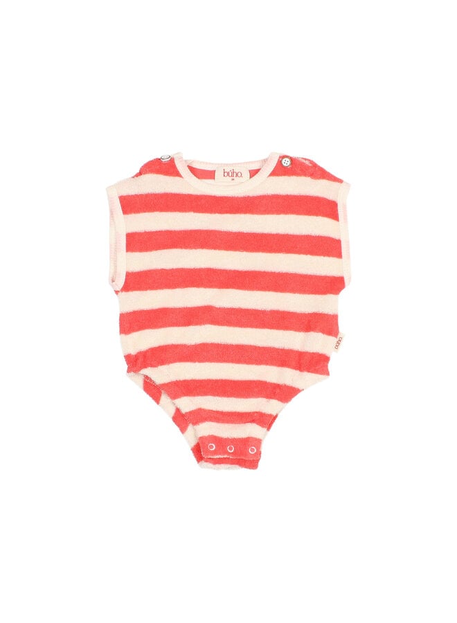 BB Terry Stripes Romper - Coral - Buho