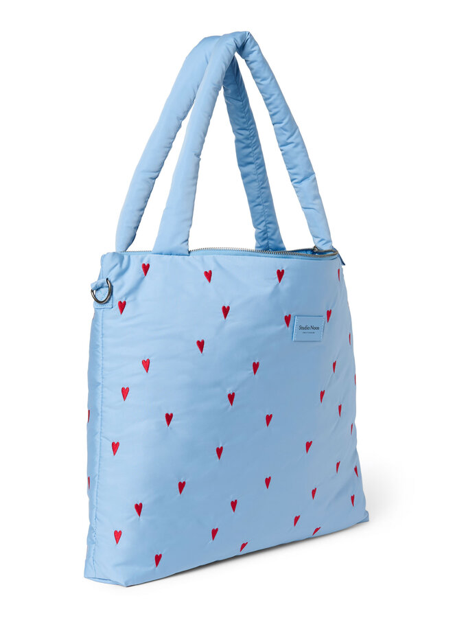 Diaper Bag - Light Blue Hearts Puffy - Studio Noos