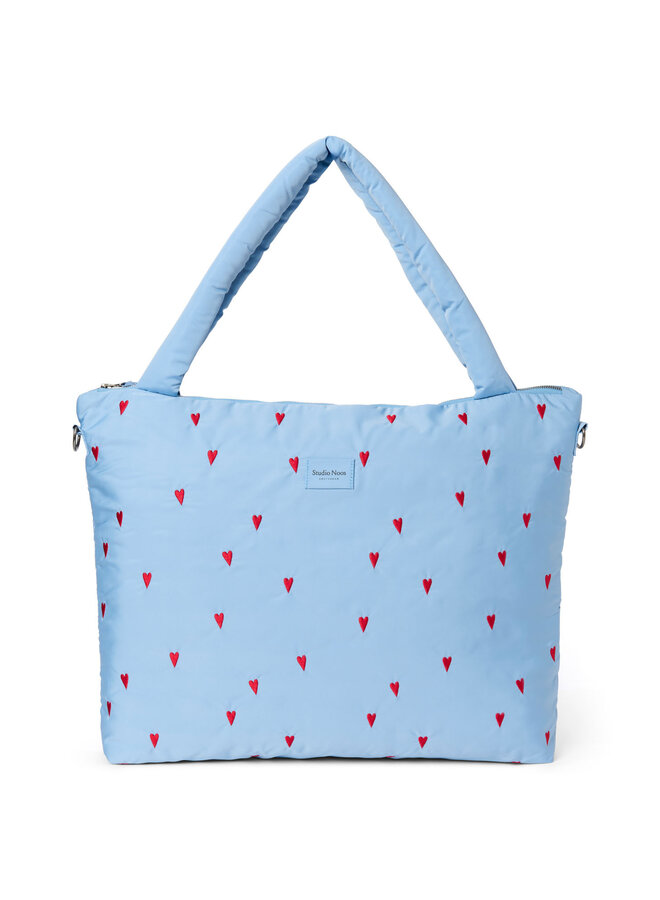 Diaper Bag - Light Blue Hearts Puffy - Studio Noos
