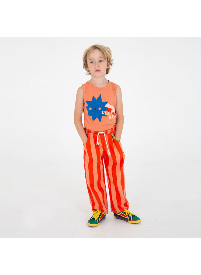 Wide Pants - Lotie Embroidery Red Stripes Papaya - Lotiekids