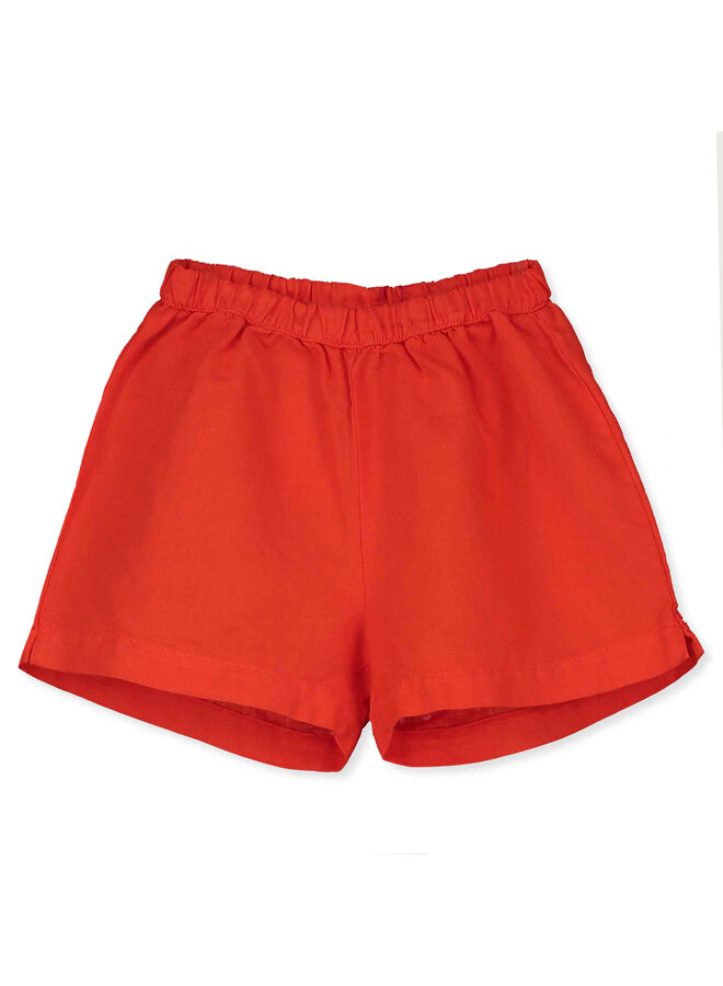 Woven Linen Bermuda - Lotie Embroidery Coral Red - Lotiekids