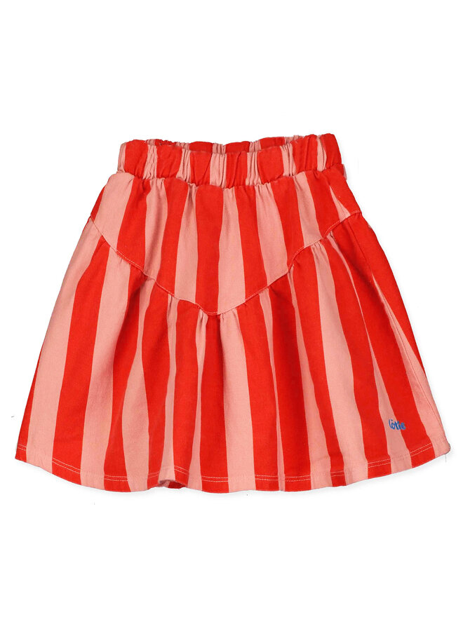 Woven Twill Skirt - Lotie Embroidery Red Stripes +Clay Pink - Lotiekids