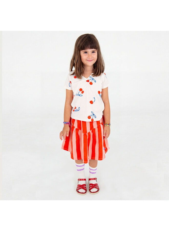 Woven Twill Skirt - Lotie Embroidery Red Stripes +Clay Pink - Lotiekids
