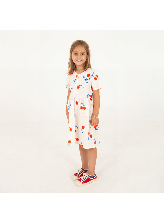 Bloused Woven Dress - Cherries Allover Off White - Lotiekids