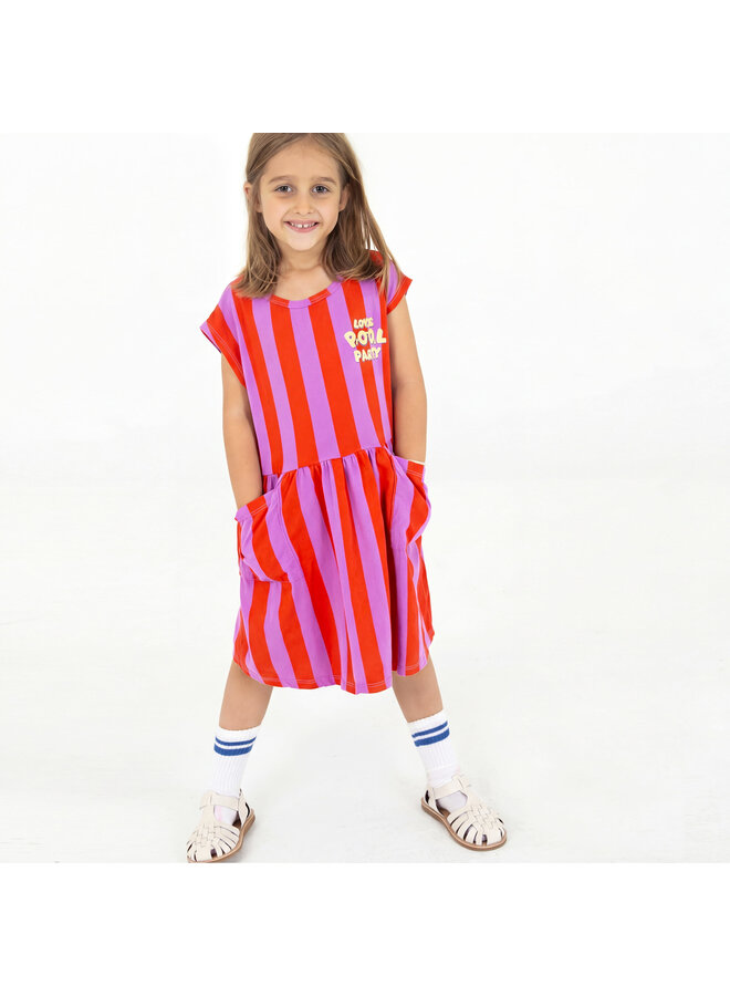 Dress - Lotie Pool Party Red Stripes Magenta - Lotiekids