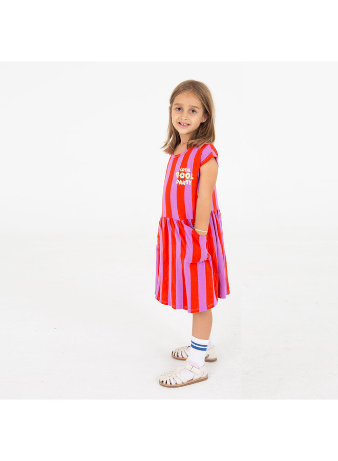 Dress - Lotie Pool Party Red Stripes Magenta - Lotiekids