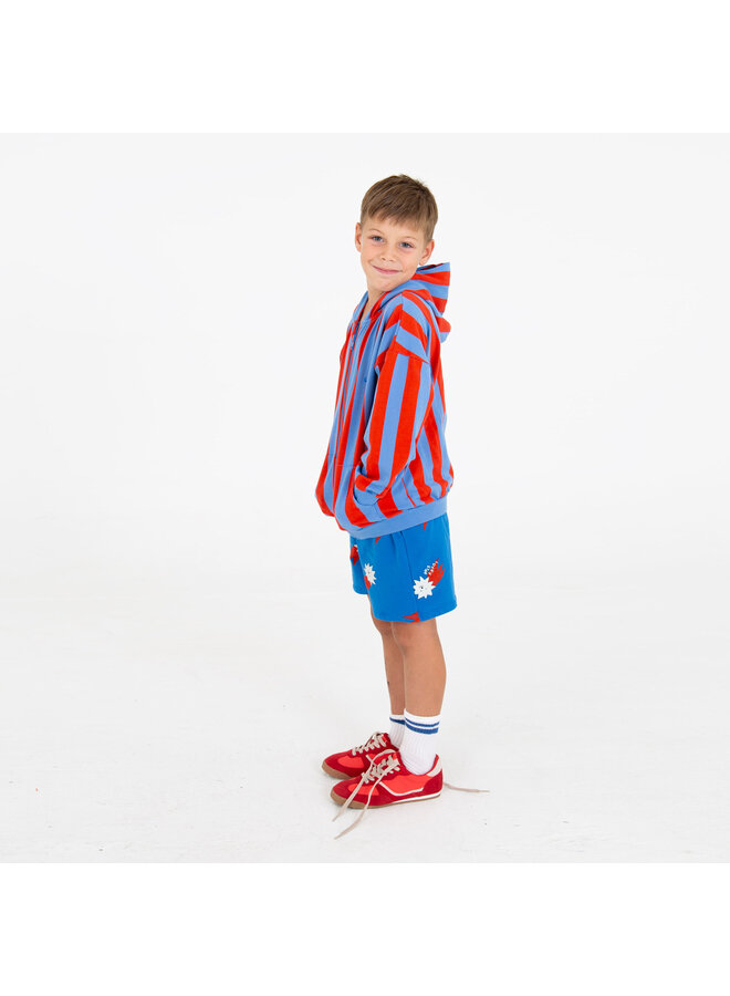 Jacket Sweatshirt - Lotie Embroidery Red Stripes +Baja Blue - Lotiekids