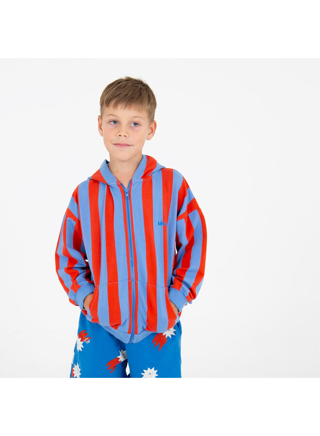 Jacket Sweatshirt - Lotie Embroidery Red Stripes +Baja Blue - Lotiekids