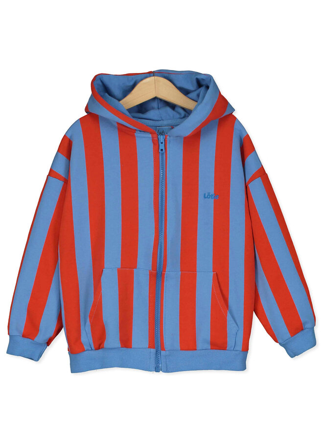 Jacket Sweatshirt - Lotie Embroidery Red Stripes +Baja Blue - Lotiekids