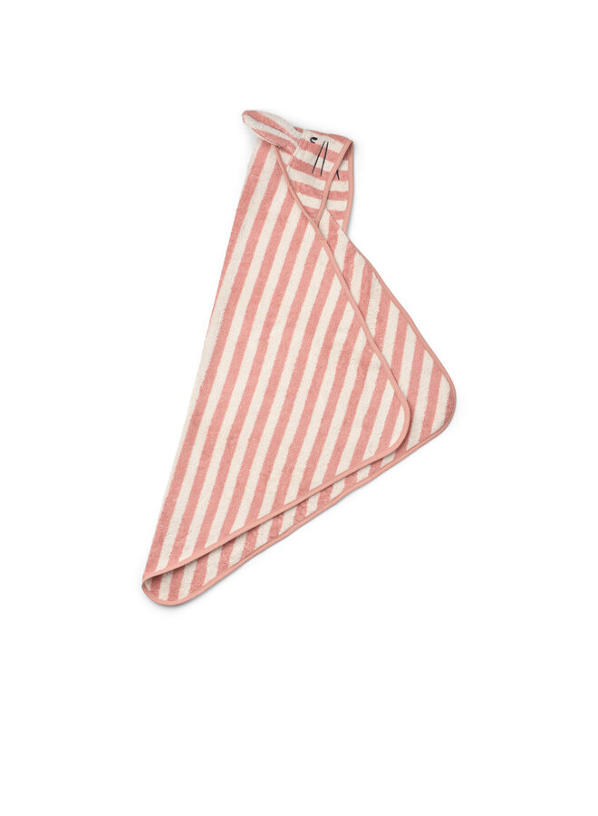 Albert Hooded Towel - Coral blush / creme de la creme stripe - Liewood