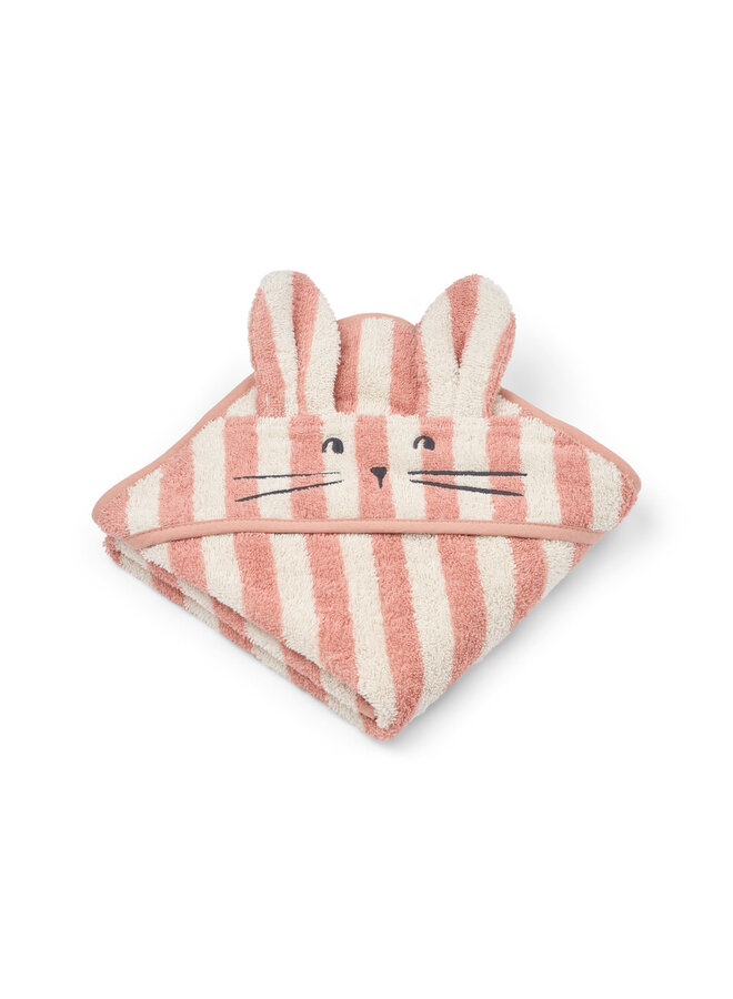 Albert Hooded Towel - Coral blush / creme de la creme stripe - Liewood