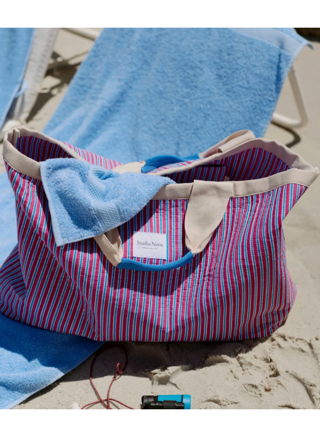 Roze Poplin Striped Strandtas - Studio Noos