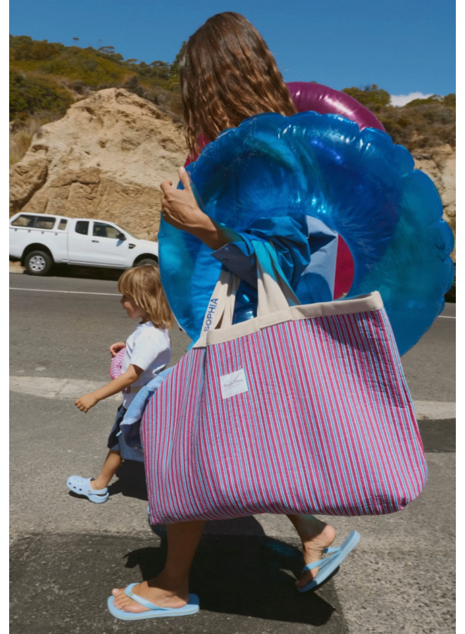 Roze Poplin Striped Strandtas - Studio Noos