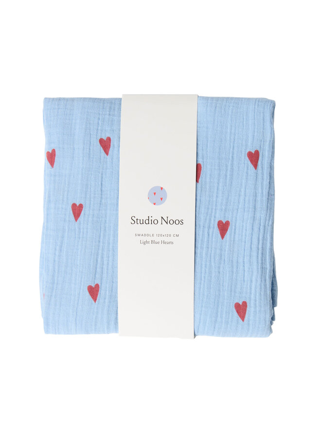 Tetradoek L - 120x120 - Light Blue Hearts - Studio Noos