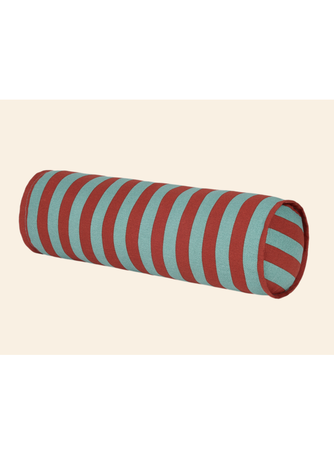 Cylinder cushion - red teal green stripes - Nobodinoz
