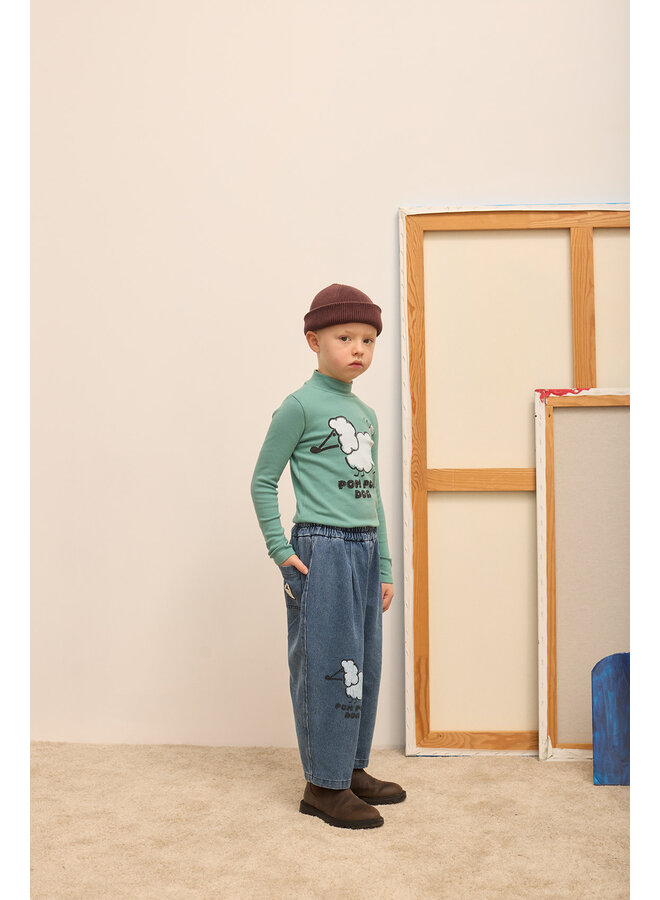 Pom pom dog denim pants - Blue - Weekend House Kids