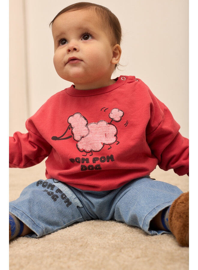 Pom pom dog baby sweatshirt - Red - Weekend House Kids