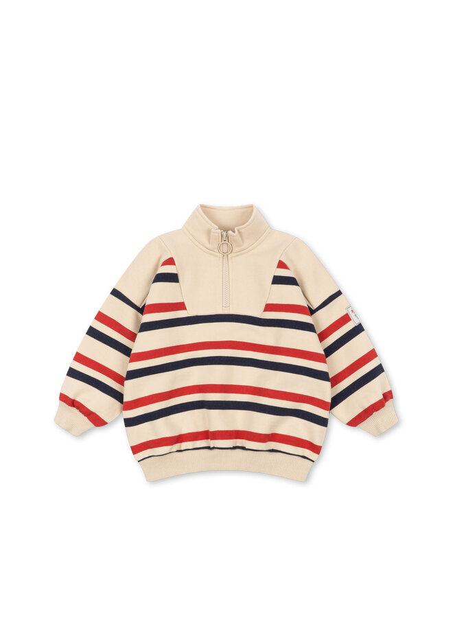 Lou Half Zip Sweat - Tangerine Stripe - Konges Slojd