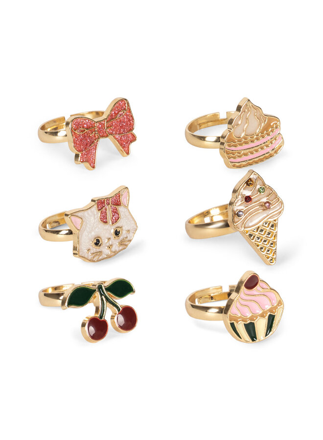 Kitty Sweets Ring Set 6 Pcs - Gold - Konges Slojd