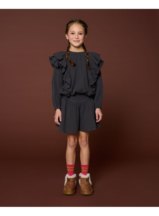 Romantic Ruffle Blouse - Dark Grey − Petit Blush