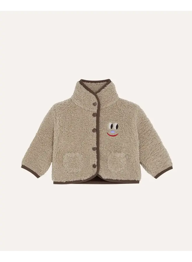 Smiling Face Teddy Baby Jacket - Ecru - The Campamento