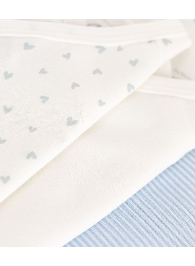Set van 3 overslagbody's lange mouwen - Blue Hearts - Petit Bateau