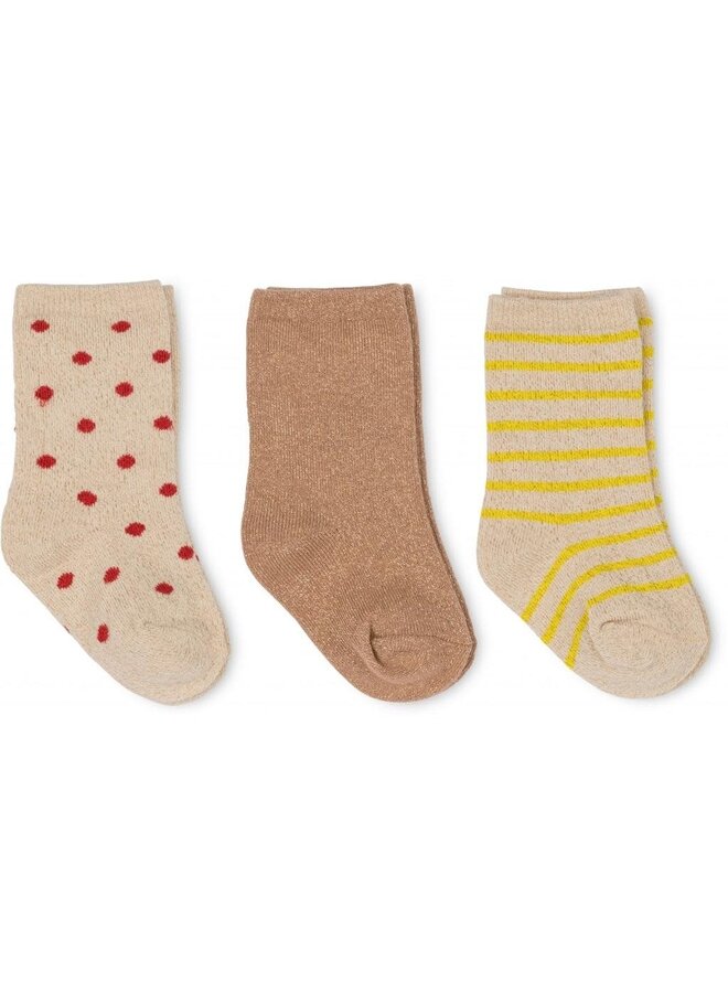 3 Pack Lace Lurex Socks - Blazing/Macaroon/Red dot - Konges Slojd