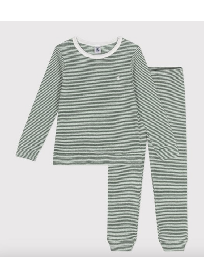 Badstoffen Pyjama 2 stuks - Green Stripes - Petit Bateau
