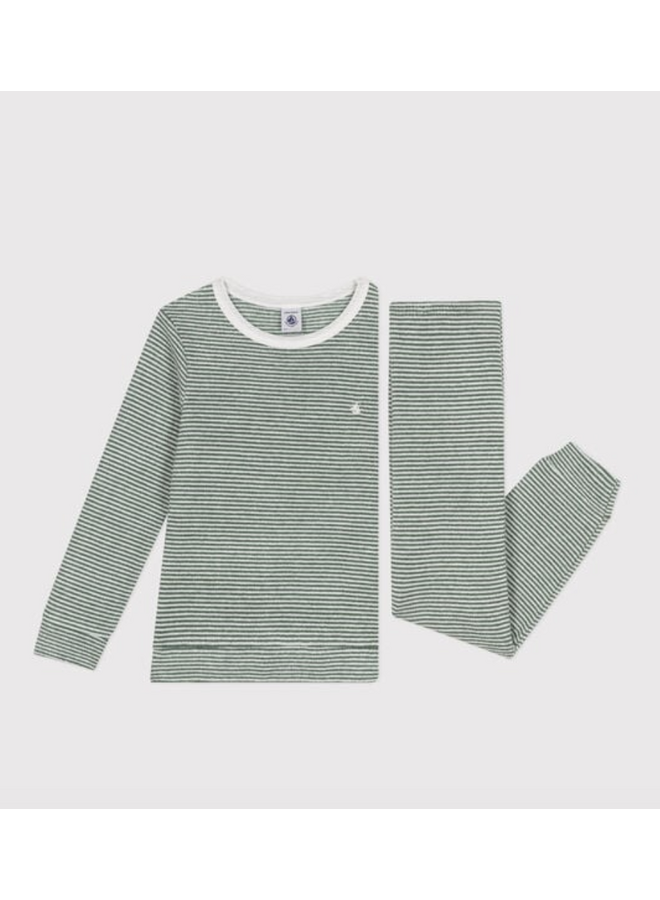 Badstoffen Pyjama 2 stuks - Green Stripes - Petit Bateau