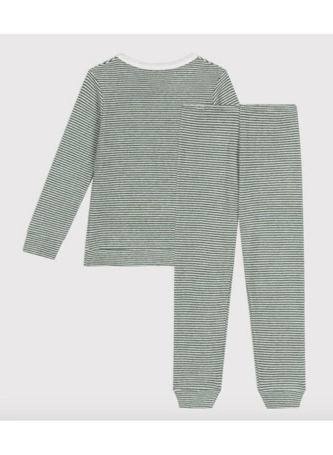 Badstoffen Pyjama 2 stuks - Green Stripes - Petit Bateau