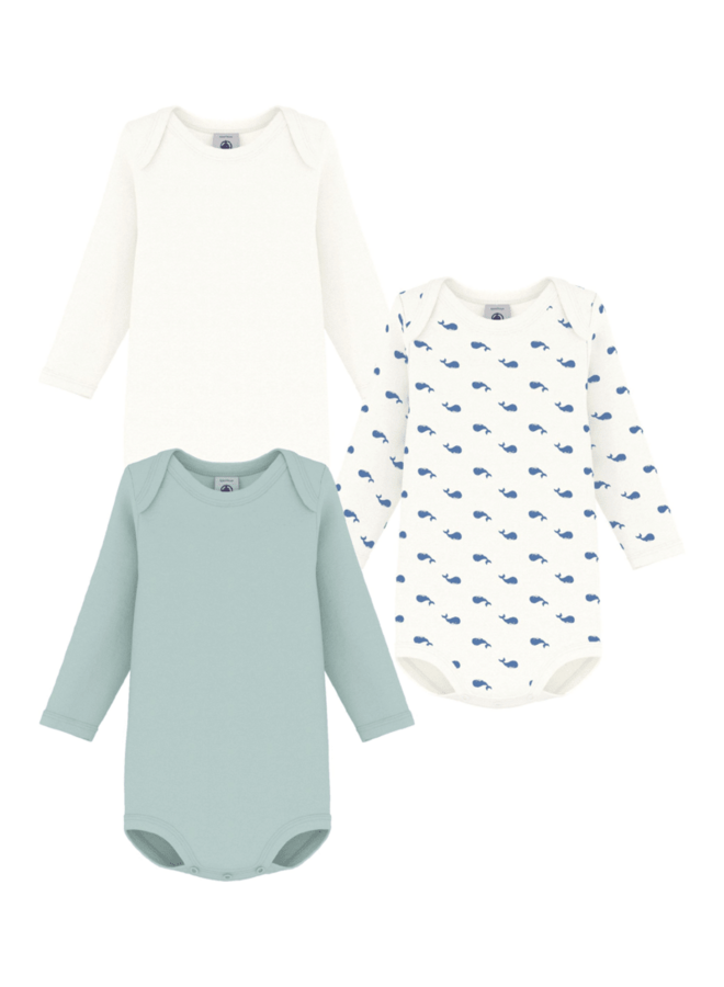 Set van 3 Body’s - Whale/Mint - Petit Bateau