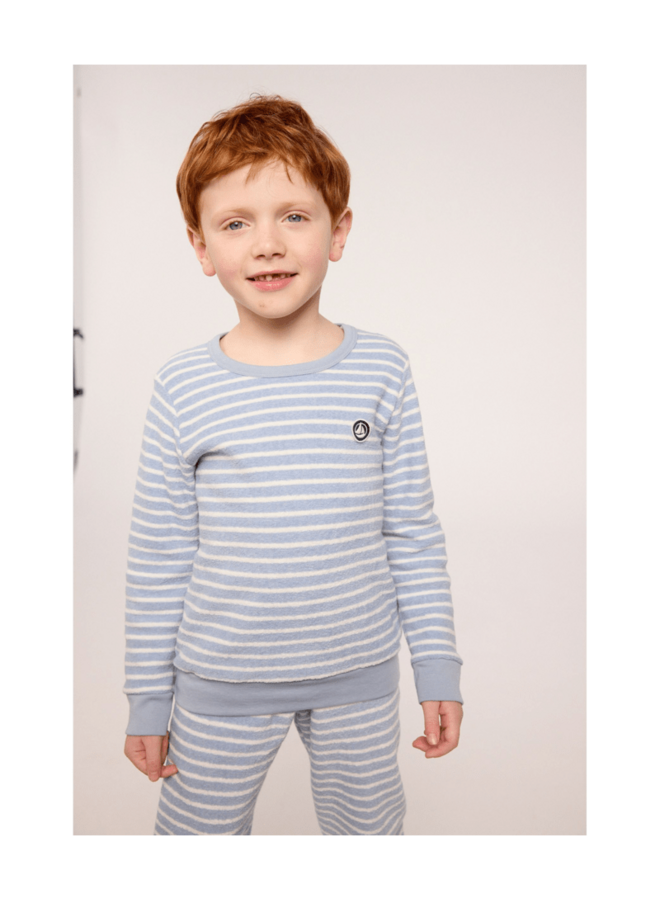 Kinderpyjama Badstof - Soft Blue Stripes - Petit Bateau
