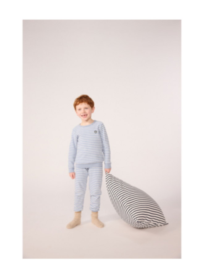 Kinderpyjama Badstof - Soft Blue Stripes - Petit Bateau