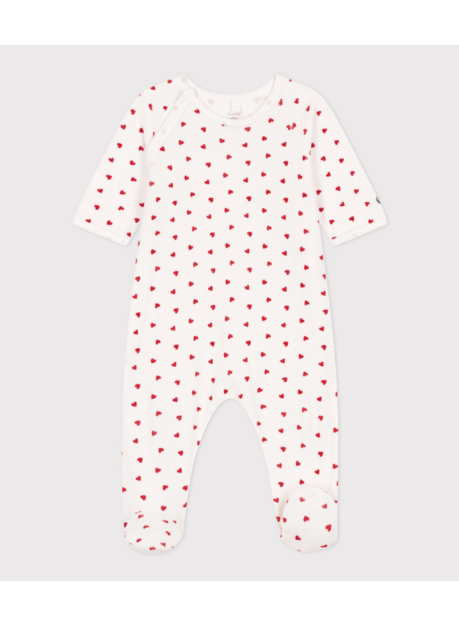Fluwelen pyjama - Hartjes - Petit Bateau