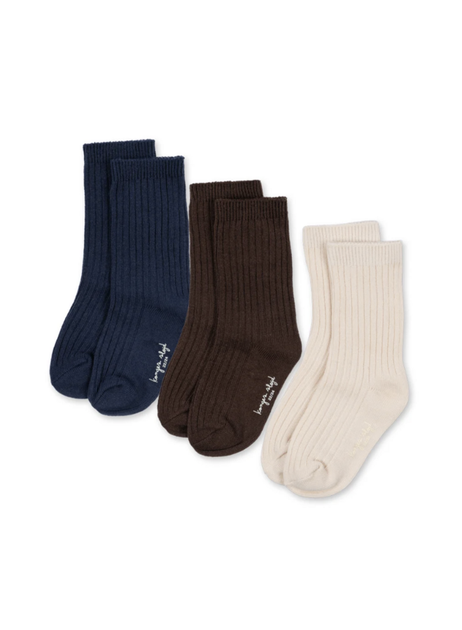 3 Pack Rib Socks - Chocolate Brown/Total Eclipse - Konges Slojd