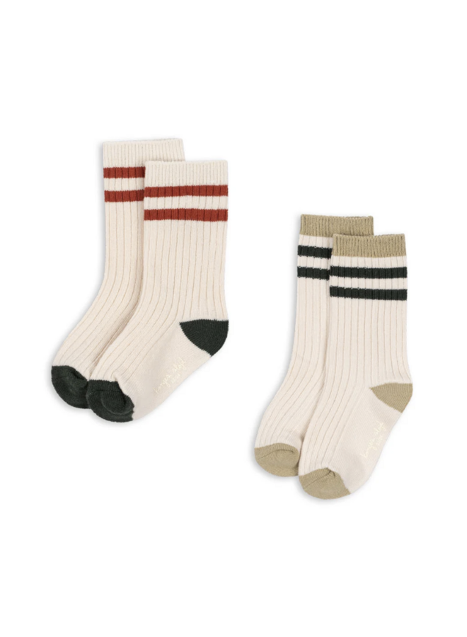 2 Pack Rib Socks - Green Stripe - Konges Slojd