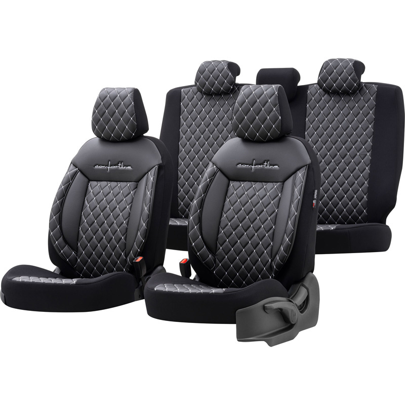 otoM Universele Leder/Stoffen Stoelhoezenset 'Comfortline VIP' Zwart/Grijs- 11-delig - geschikt voor Side-Airbags