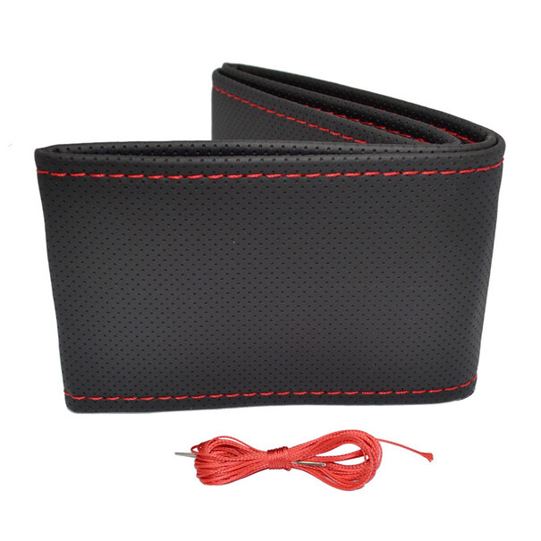 otoM Universele stuurwielhoes Classic - Zwart geperforeerd PVC leder + Rood stiksel (vetersluiting)