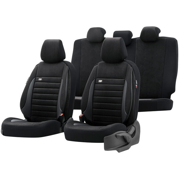 otoM Universele Velours/Stoffen Stoelhoezenset 'Royal' Zwart - 11-delig - geschikt voor Side-Airbags