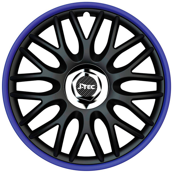 J-Tec 4-Delige J-Tec Wieldoppenset Orden R 13-inch zwart/blauw + chroom ring