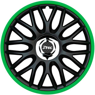 4-Delige J-Tec Wieldoppenset Orden R 13-inch zwart/groen + chroom ring