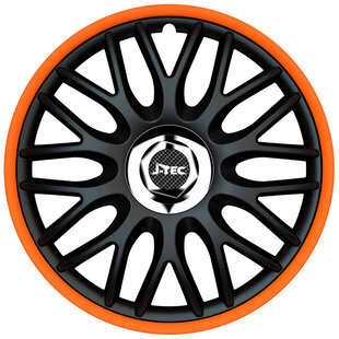 4-Delige J-Tec Wieldoppenset Orden R 13-inch zwart/oranje + chroom ring