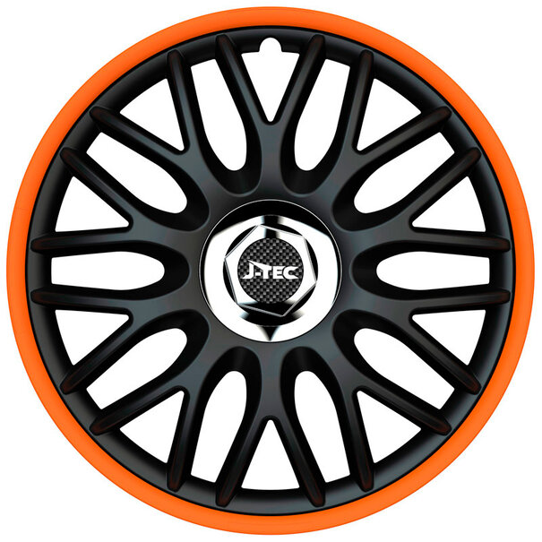 J-Tec 4-Delige J-Tec Wieldoppenset Orden R 13-inch zwart/oranje + chroom ring