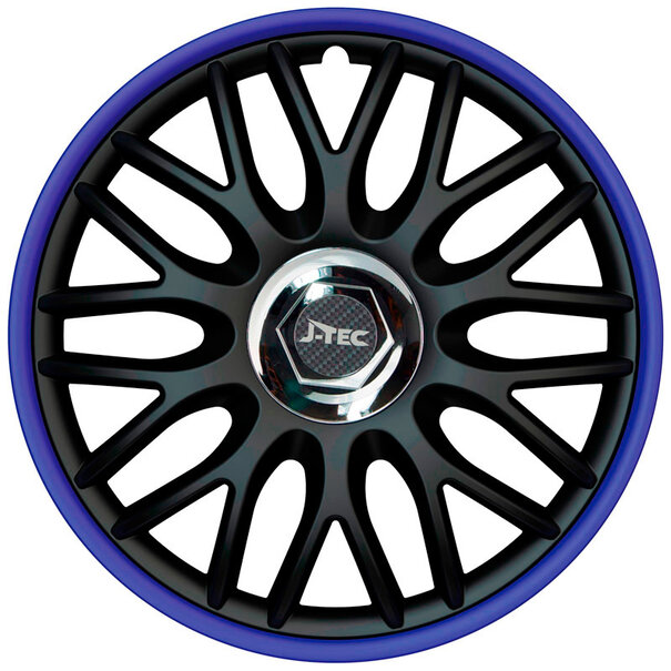 J-Tec 4-Delige J-Tec Wieldoppenset Orden R 16-inch zwart/blauw + chroom ring