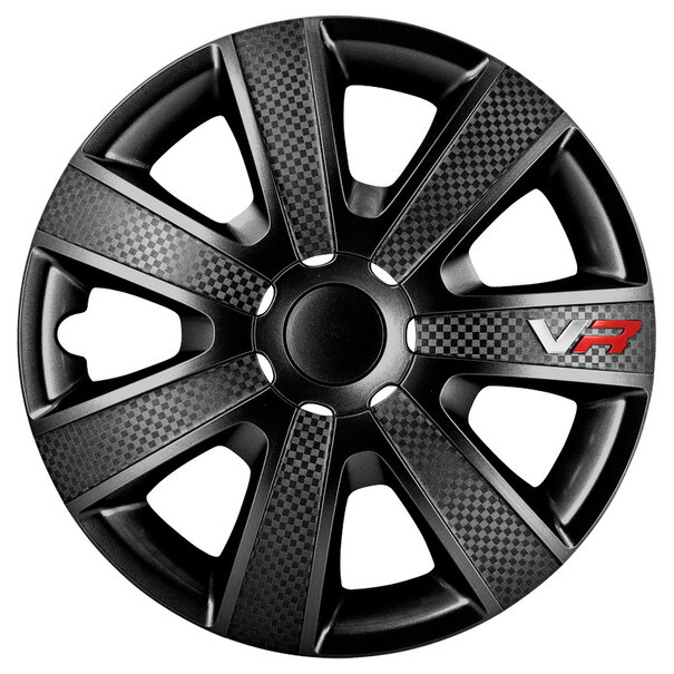 AutoStyle 4-Delige Wieldoppenset VR 14-inch zwart/carbon-look/logo